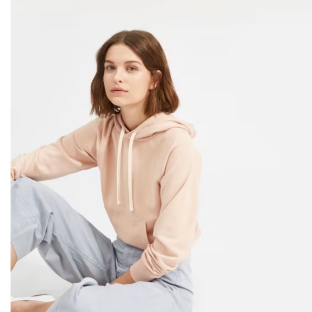 Everlane Lightweight French Terry Cropped Hoodie Sweatshirt Medium Pink Cotton